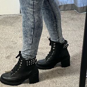 Studded Black Women's Combat Boots